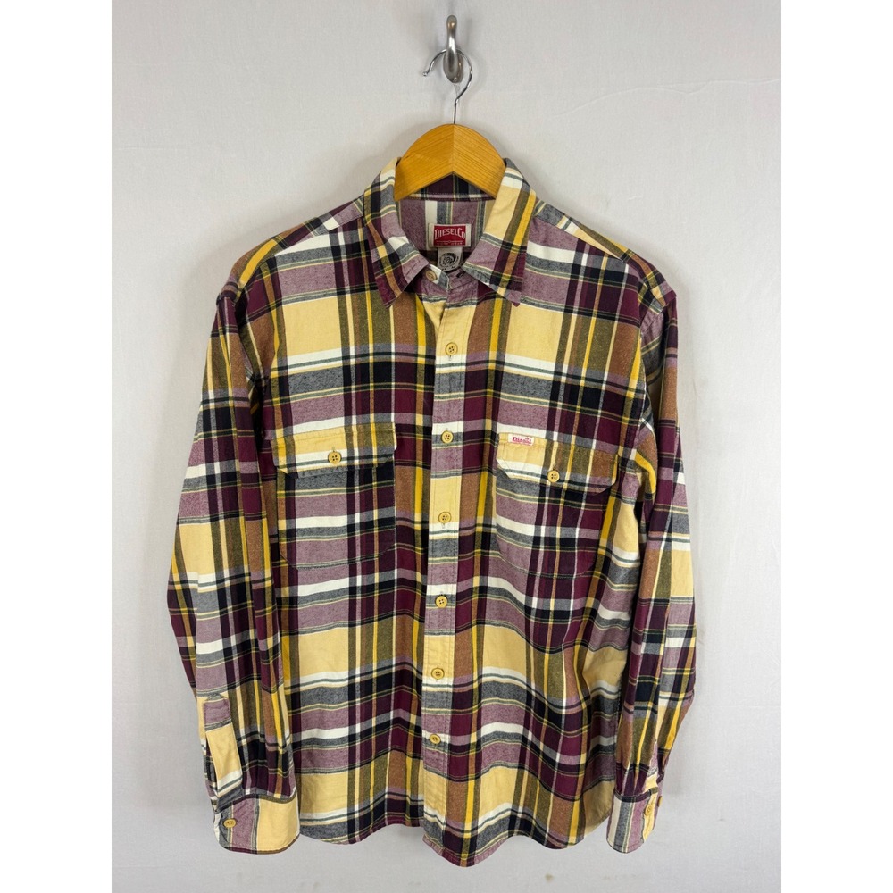 Diesel Co Workwear Plaid Flannel Shirt Yellow Burgundy Y2K Mens Medium Wonder